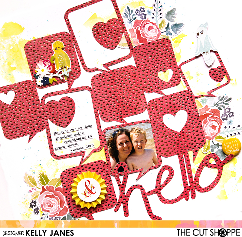 12x12 Design Team layout for The Cut Shoppe using the Hello, Let's Chat Cut File along with the Dear Lizzy Lovely Day Collection.