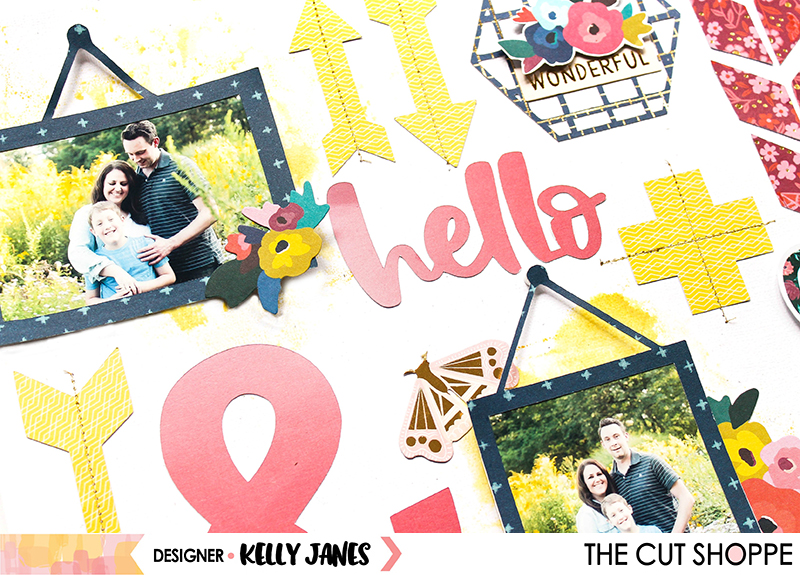 12x12 scrapbook layout using The Cut Shoppe Gallery Wall Cut File & the Pink Paislee Paige Evans Pick Me Up Collection.