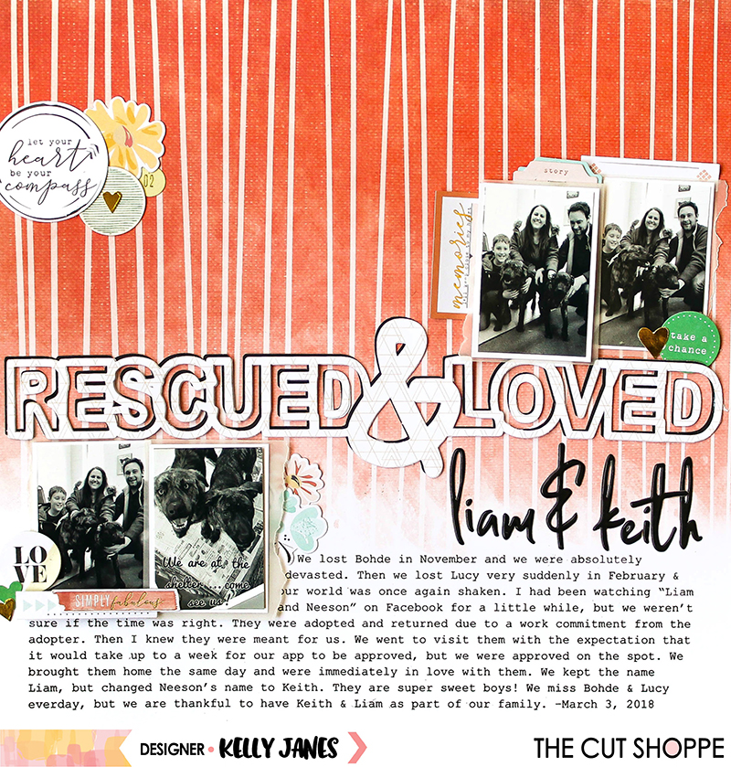12x12 pet themed scrapbook layout for The Cut Shoppe Design Team using the Give a Dog a Bone Cut File & the Pinkfresh Studio Let Your Heart Decide & Dream On Collections.