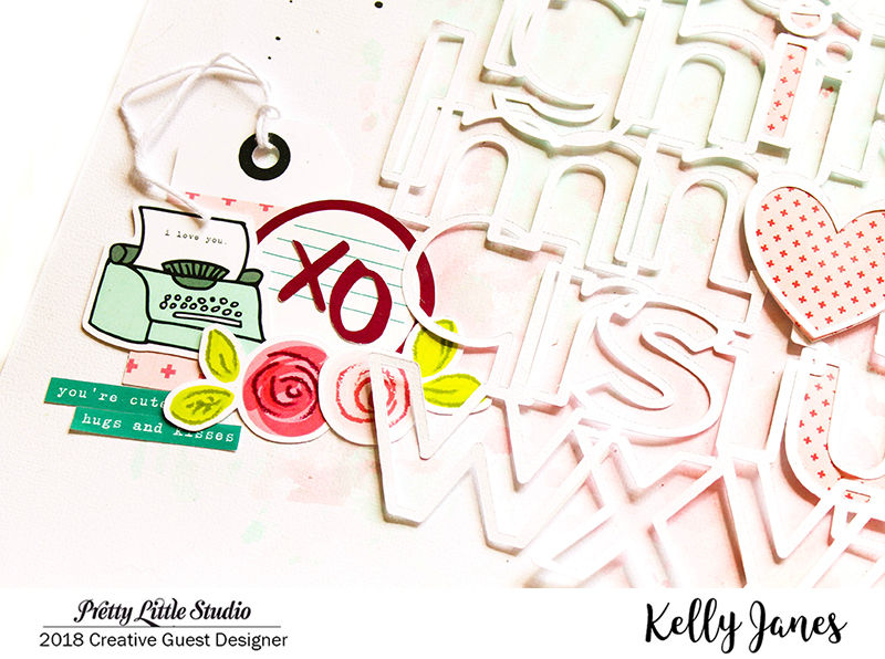 12x12 scrapbook layout using the Pretty Little Studio XOXO Collection & the Little Letters Cut File from The Cut Shoppe