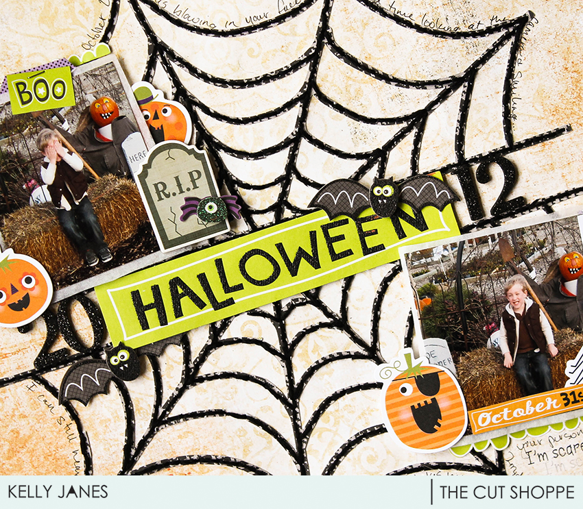 12x12 Halloween layout for The Cut Shoppe Design Team using the Haunted House Cut File.
